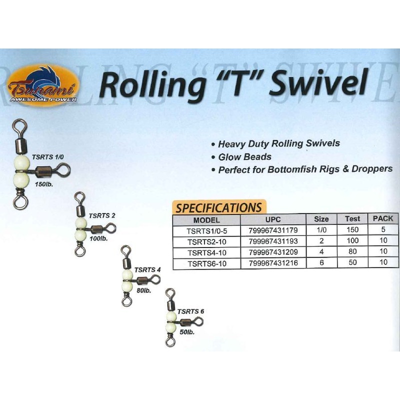 Tsunami Stainless 3-Way Beaded Rolling T Swivel TSRT