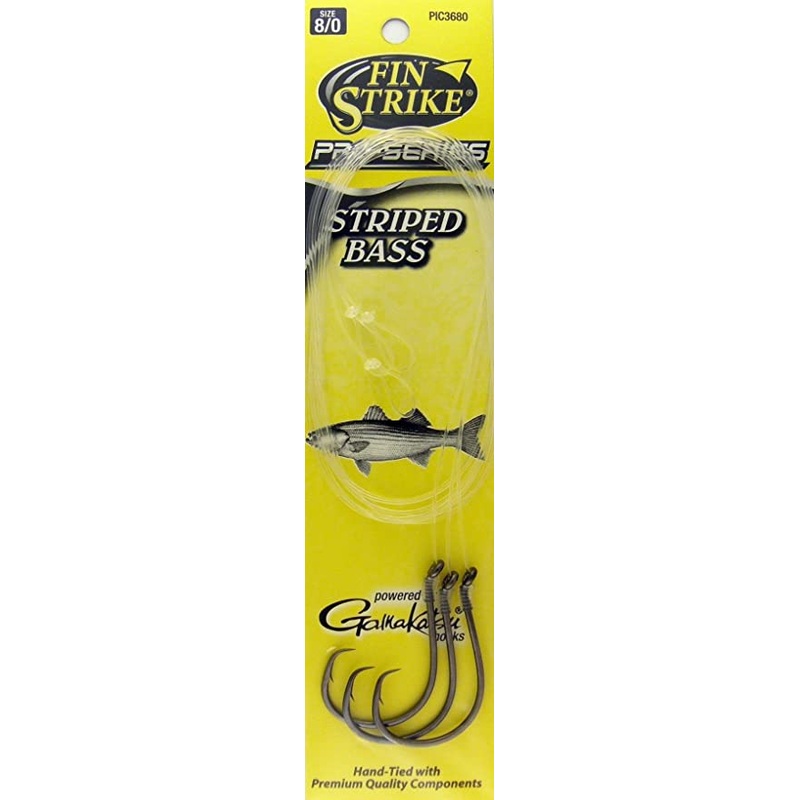 Fin Strike Pro Series Striped Bass Snelled Hook, Size 8/0