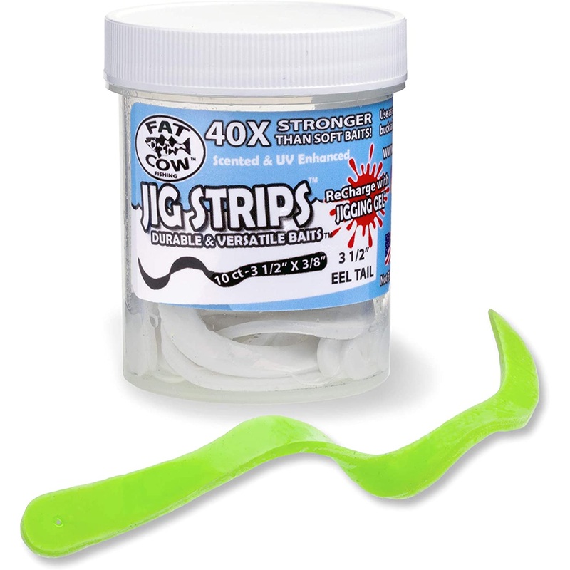 Fat Cow Jig Strips Eel Tail 3 1/2" X 3/8" Scented, Chartreuse