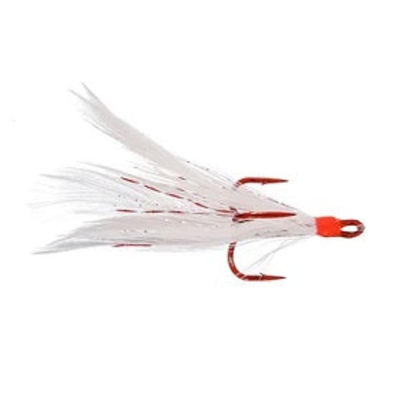 Mustad Dressed Treble Hooks 2ct Red Hook White Feather Size 2