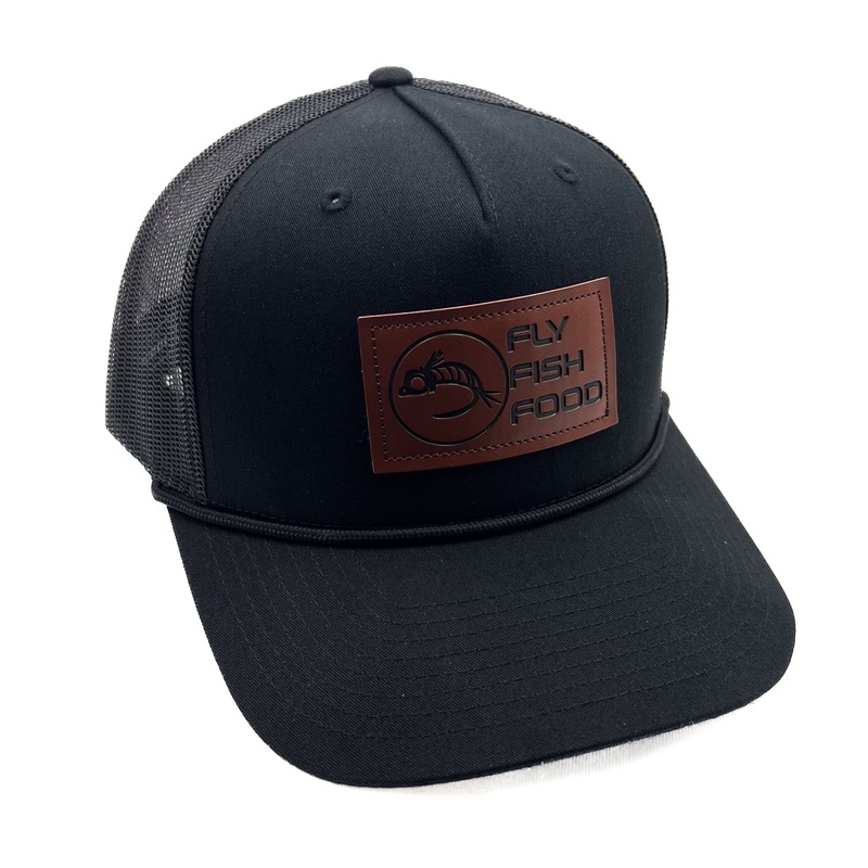 Fly Fish Food Logo Leather Patch w/Black Rope Hat - Solid Black