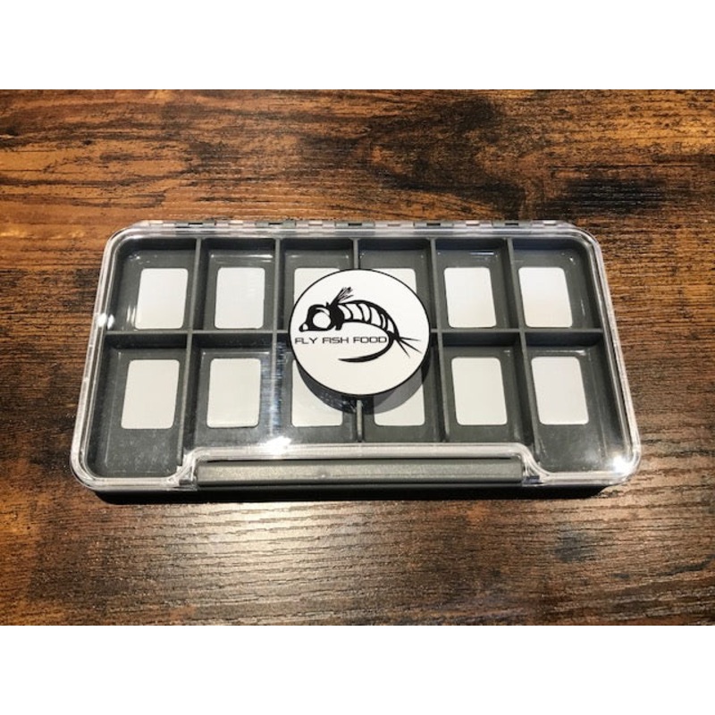 Fly Fish Food Logo Fly Box, Clear Single Sided 12 Magnetic Compartments - Large