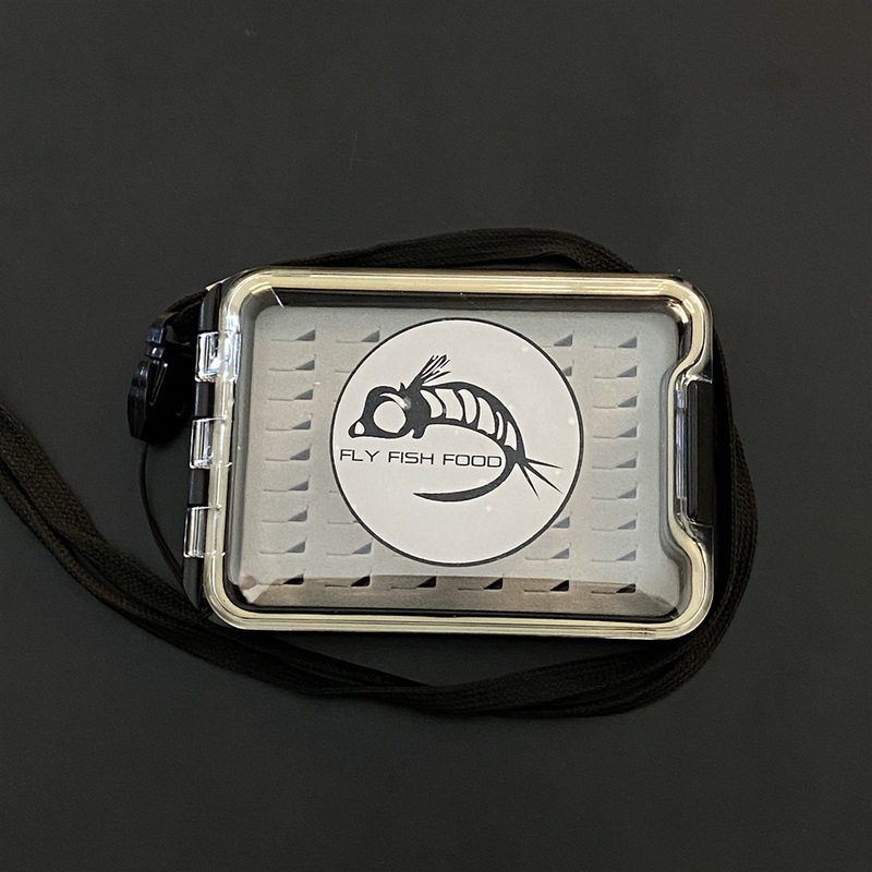 FLY FISH FOOD LOGO FLY BOX, CLEAR SINGLE SIDED - SMALL W/ LANYARD, EASY GRIP FOAM