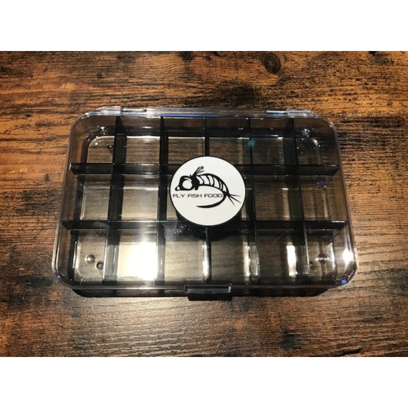 Fly Fish Food Logo Fly Box, Ultra Clear 18 Compartments - Large
