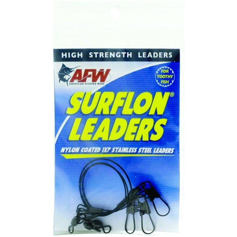 Surflon Leaders Nylon Coated 1X7 Stainless, Sleeve Swivel, Locksnap, 30 Lb 14 Kg Test, Black, 36 I