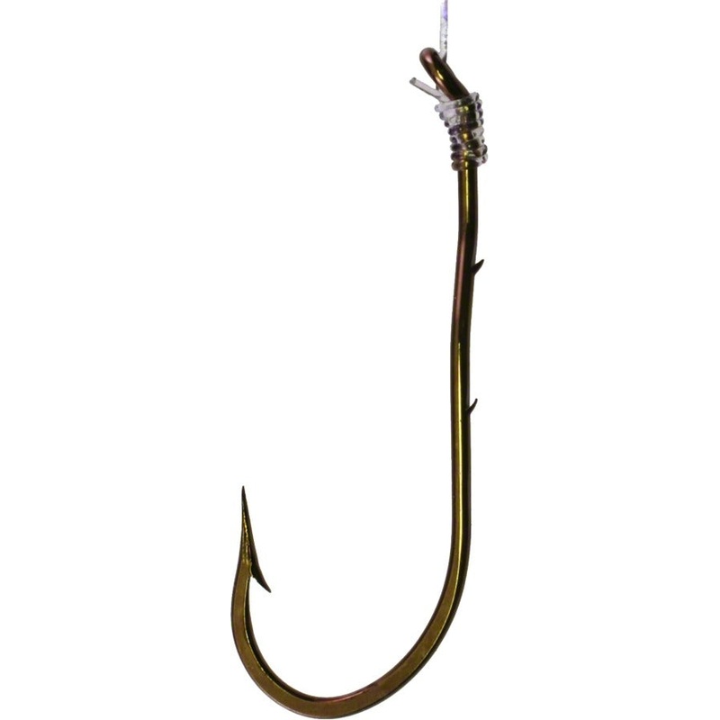 Snelled Hook, Size 2, ForgedSpear Point, 2 Sliced Shank, Down Eye, Bronze, 5PK
