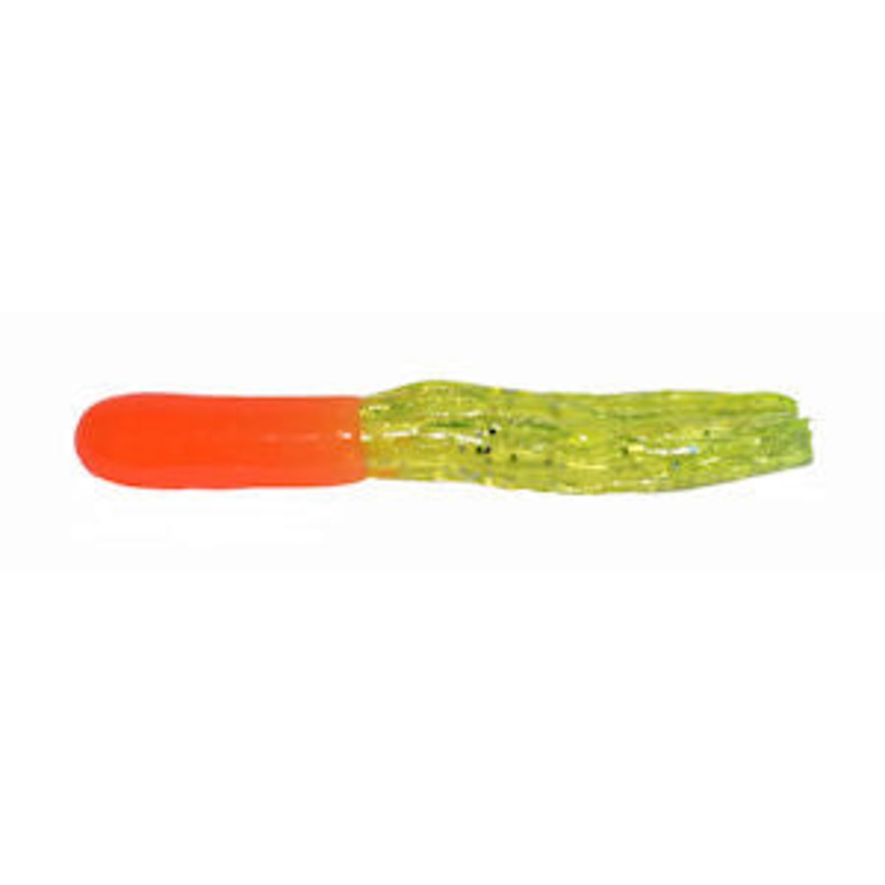 Big Bite Crappie Tubes 1.5" 10ct Orange/Chartreuse. Sparkle