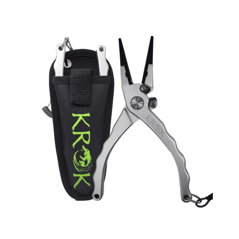 KROK Aluminum Pliers 7.5" Straight Jaw w/side cutter, Lanyard