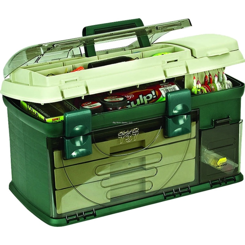Plano Three-Drawer Tackle Box, X-Large, Green/Beige, 21x12x12" w/1-3500 Stow