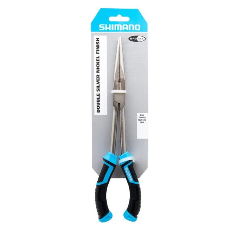 Shimano Brutas, 11", Needle Nose Pliers, Blk/Cyan Handles, High Carbon Steel