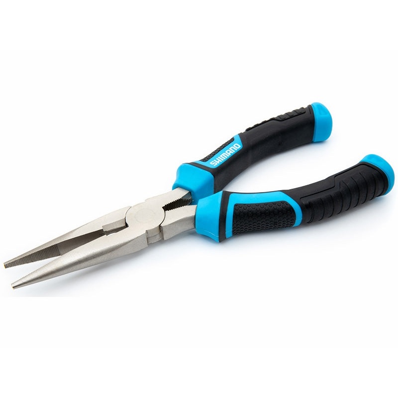 Shimano Brutas, 8", Needle Nose Pliers, Blk/Cyan Handles, High Carbon Steel