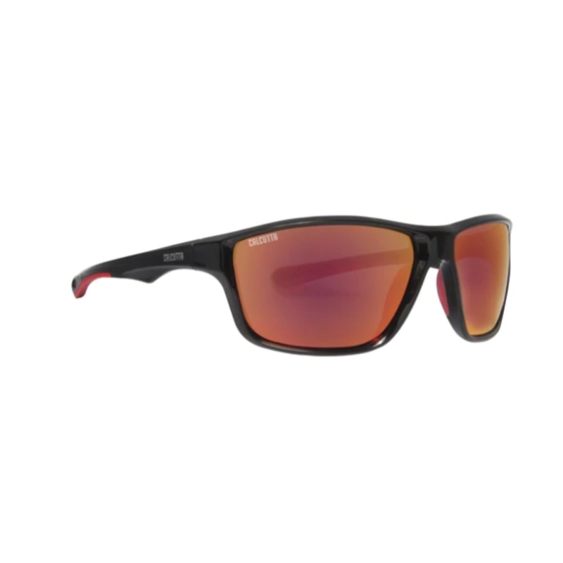 Calcutta Inlet Polarized Sunglasses Shiny Black Frame/Orange Fire Mirror Lens